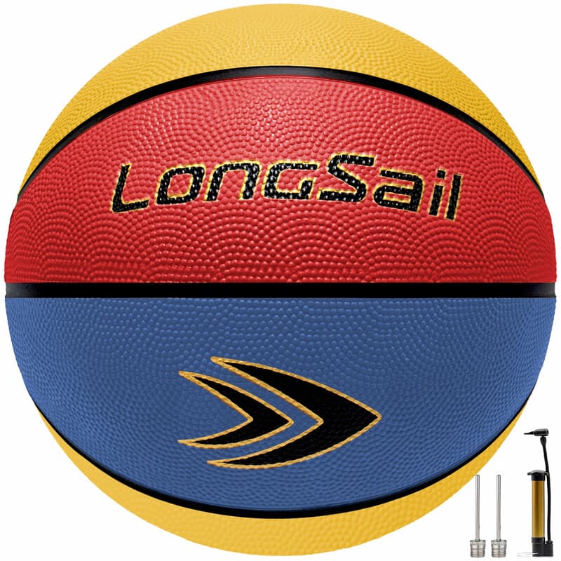 Rubberen basketbal van hoge kwaliteit (25,5") Maat 4# Rood/Geel/Blauw
