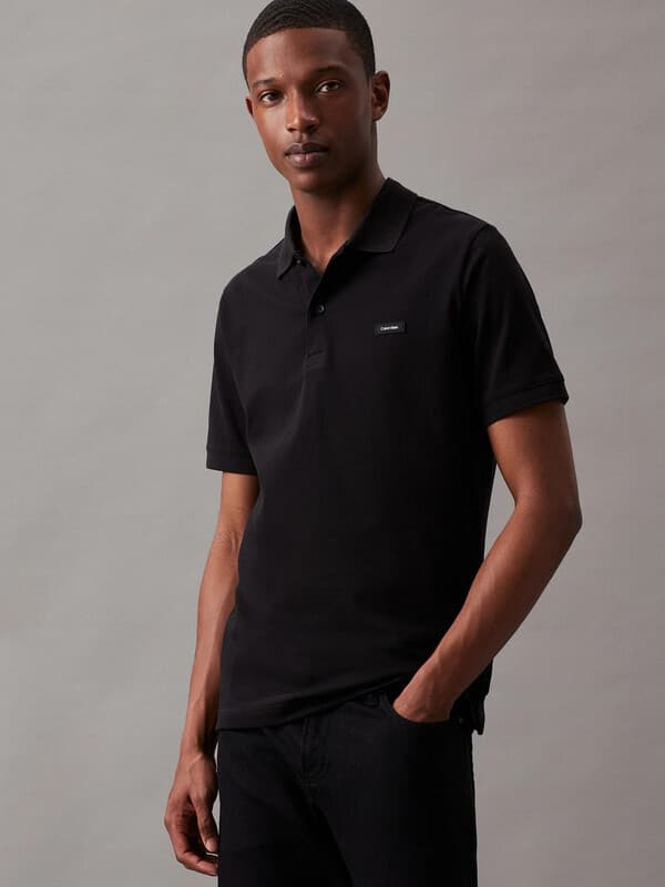 Calvin Klein stretch-piqué slim-fit poloshirt met knopen - CK Zwart - heren - XXL