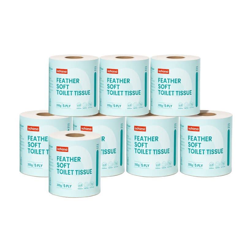 ochama Vederzacht toiletpapier, Vijf-laags dik toiletpapier, Toiletpapier met kern, Hygiënisch tissue, Rol toiletpapier, 200g*8 rollen, Kleine verpakking voor persoonlijk gebruik