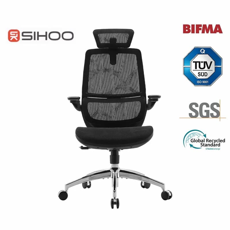 SIHOO M59S ergonomische bureaustoel, bureaustoel met 3D-gecoördineerde opklapbare armleuningen, computerstoel met dual-back-ontwerp en adaptieve dynamische lendensteun (zwart)