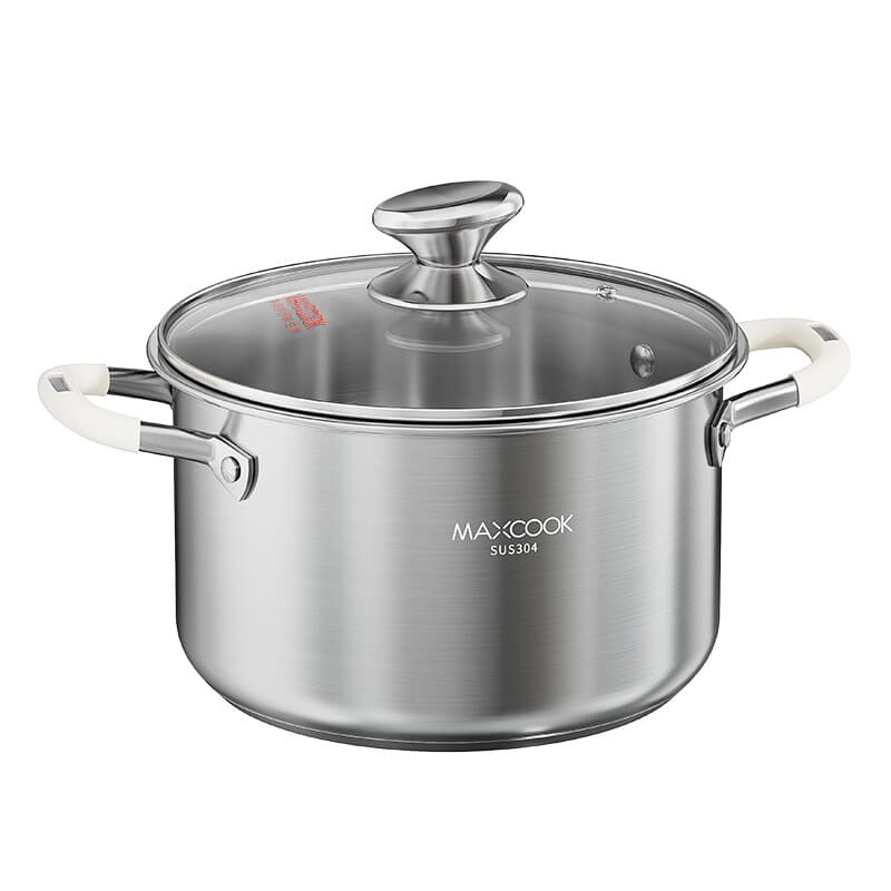 Maxcook 3.2L 304 RVS Soeppan (20cm) Met Glasdeksel en Silicongrepen, Soepketel voor Inductiekookplaat, Compatibel met Alle Kookplaten MCT1101