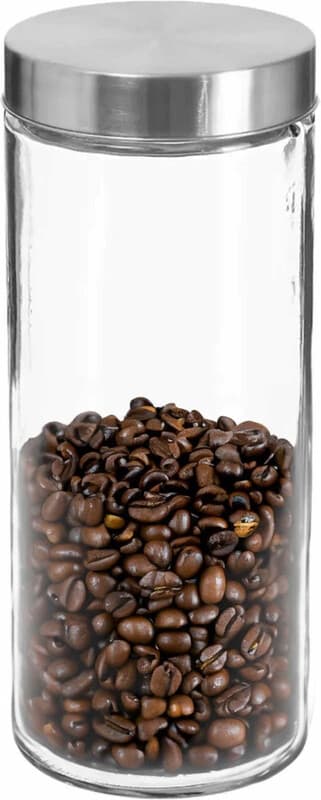 5five Glazen opslagpot met roestvrijstalen deksel - 2L, 11 x 27,5 cm