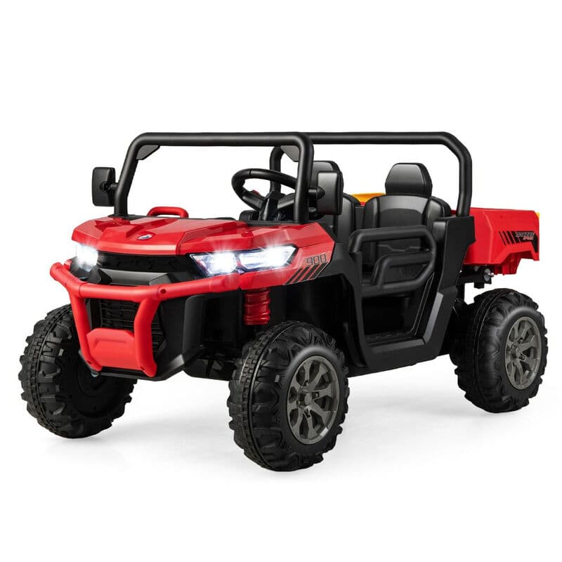 Elektrische kinderwagen met 2 zitplaatsen, 12 V, dubbele motor, met 2,4 GHz afstandsbediening, snelheid 3-8 km, draagvermogen 50 kg, geschikt voor leeftijd 3-8, rood