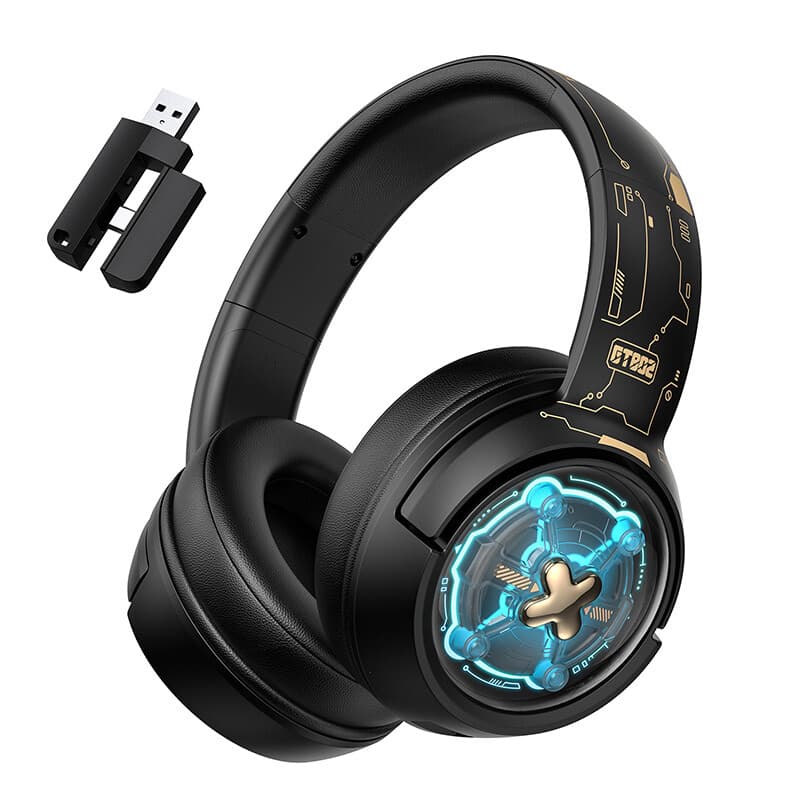 ONIKUMA Gaming Headset – Tri-Mode Verbinding (2,4 GHz/Bluetooth/Bedraad), RGB Gameverlichting, 50mm Drivers, Surround Sound, Model GT802 (Zwart)
