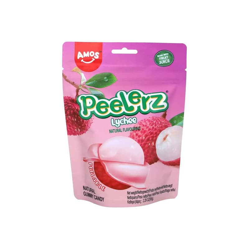 Amos Peelerz gummie-snoepjes - lychee 65 g