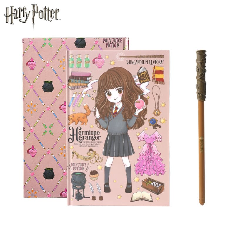 2-delige Harry Potter Hermione Granger Chibi notitieboek- en toverstafpen-set, officieel gelicentieerde Wizarding World schrijfwaren, exclusieve themacollectie, cadeau