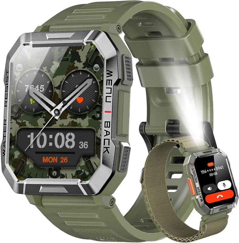 Blackview W60 Smartwatch voor heren, fitnesshorloge met telefoonfunctie (bellen/ontvangen), kompas, IP68 waterdicht, sporthorloge met 100+ sportmodi, hartslag- en slaapmonitor, stappenteller, geschikt voor Android en iOS - Groen