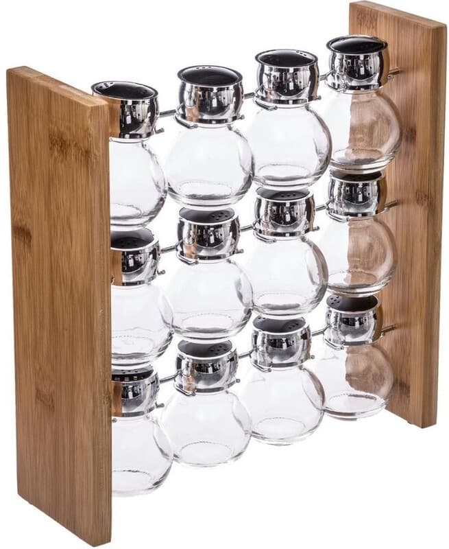 5five Bamboe Kruidenset met 12 Glazen Potten - 29 x 9 x 29 cm