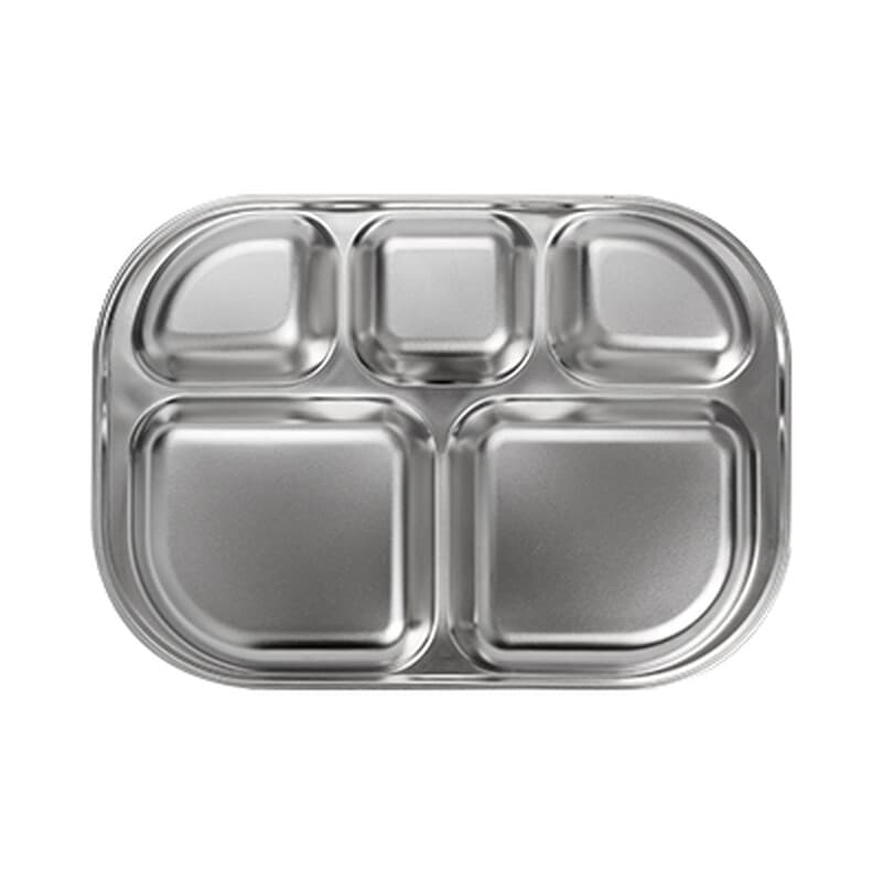 PURE COOK 304 roestvrij staal 5-vaks gescheiden dinerbord | Lichtgewicht metalen bord voor kinderen | Volwassenen & kampeerders | Portiecontrole diabetes afslankbord voor diner | Lunch | Kantoor