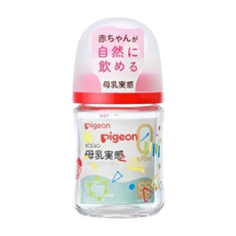 Pigeon 3e generatie wijde hals babyfles met echte borstvoedingservaring, muziekuitvoering, geïsoleerd glas, rood, 160 ml