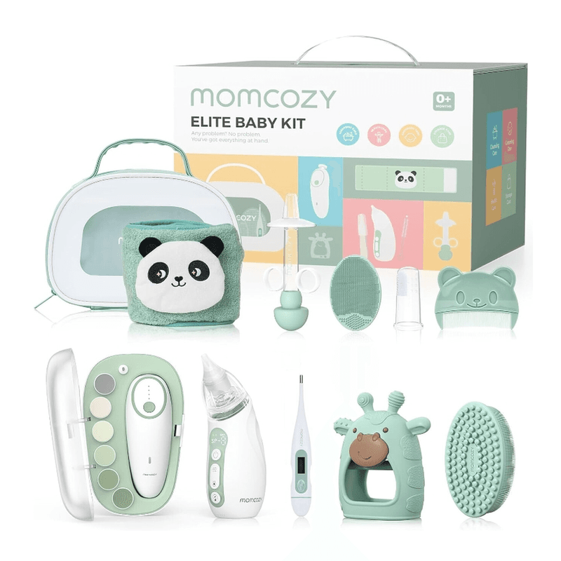 Momcozy premium babyverzorgingsset, inclusief elektrische nagelvijl, neuszuiger, verwarmingswikkel, babythermometer en meer