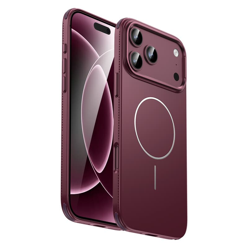 IM-CHEN iPhone 18 Pro Max hoesje, Compatibel met 17 Pro Max Edge warmteafvoer, MagSafe magnetische ring, Slanke versie, Bordeauxrood, 1 stuk
