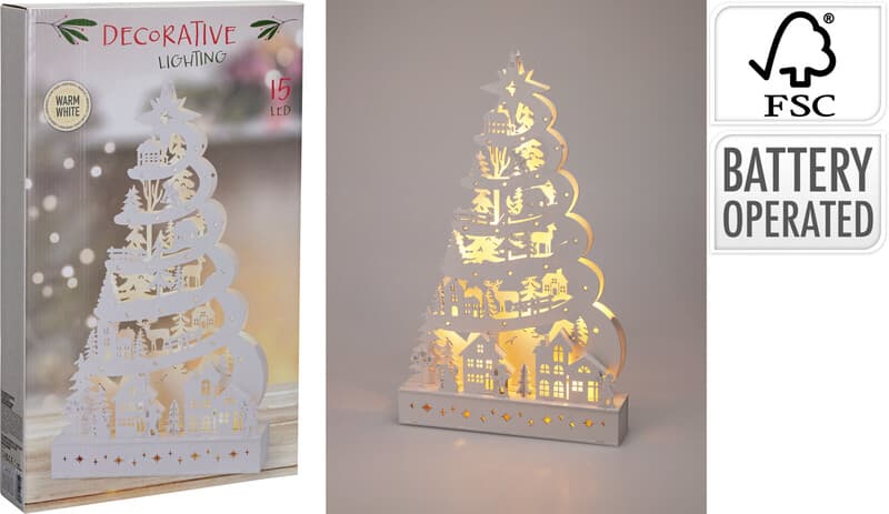 Koopman kerstboom met lichtjes - 45 cm, wit