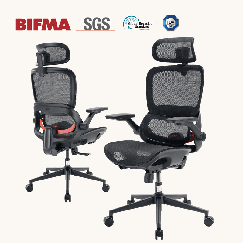 SIHOO B100 Ultra ergonomische bureaustoel, mesh bureaustoel met adaptieve lendensteun, computerstoel met brede hoofdsteun, bureaustoel met 360° draaibare opklapbare armleuningen, ebbenhout
