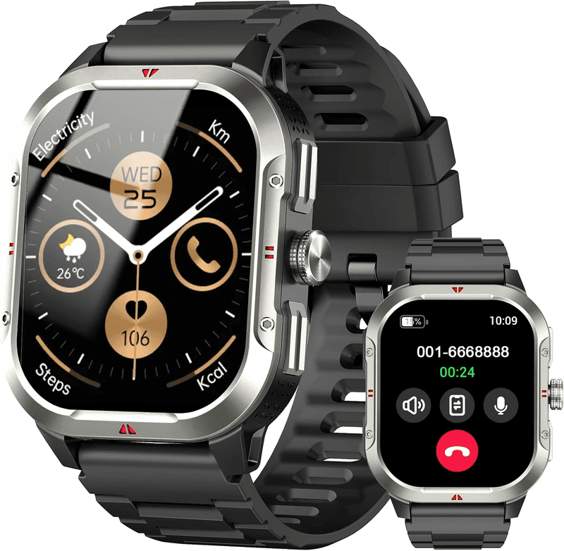 Jugeman V10 Zwart Smartwatch Militaire GPS, 2,06" HD Smartwatch voor Mannen Vrouwen, 100+ Sportmodi