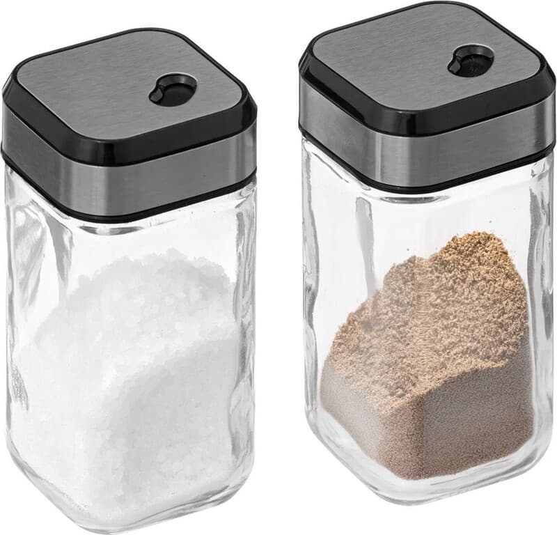 5five Glazen Zout- en Peperstel met Bamboe Stand - 2 stuks, Transparant