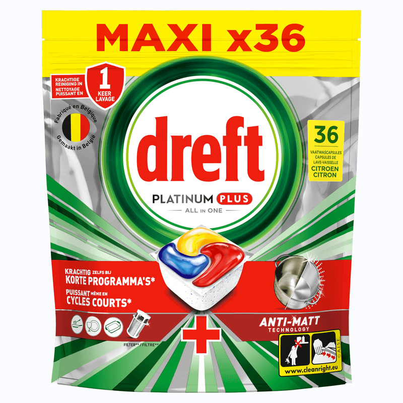 Dreft Platinum Plus All In One Vaatwascapsules Anti-dofheidstechnologie Citroen 36 stuks