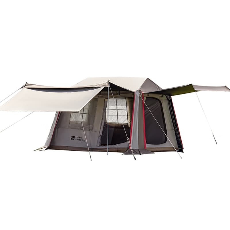 Mobi Garden, Holiday Mountain Lodge 5,9 alles-in-één automatische snel op te zetten tent & zeil, Bruin, Familiecamping, Parkcamping, Automatisch openend aluminiumlegering steunframe, Panoramische zijramen voor een breder zicht en betere ventilatie