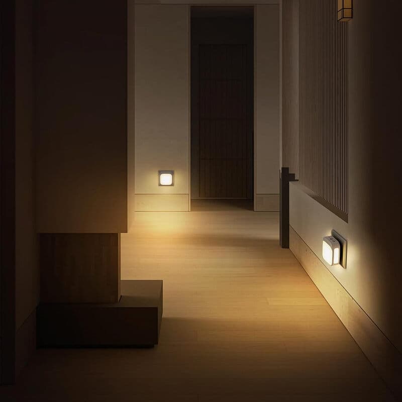 Dreamseeker 2-pack energiezuinige nachtlampjes met lichtsensor, warmwit, dimbaar in stappenloos, 0,3 W, 110–240 V, ABS + metaal, voor babykamer en hal