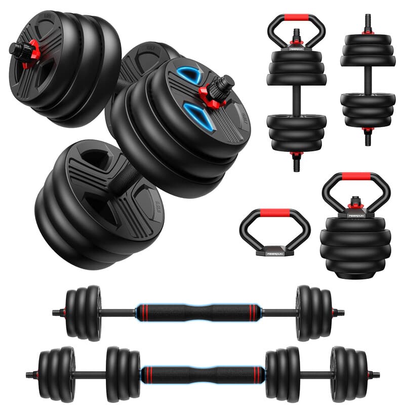 FEIERDUN - Verstelbaar halter set 9.1-20.4 kg - 5-in-1 als kettlebell & barbell - Thuisgym voor mannen en vrouwen