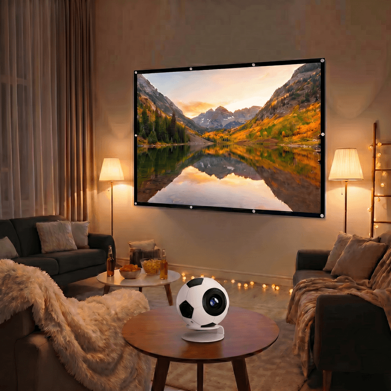 Big Screen Entertainment Bundel-XBJ Voetbalvormige 4K-Ondersteunde Mini Projector+100 inch Projectiescherm