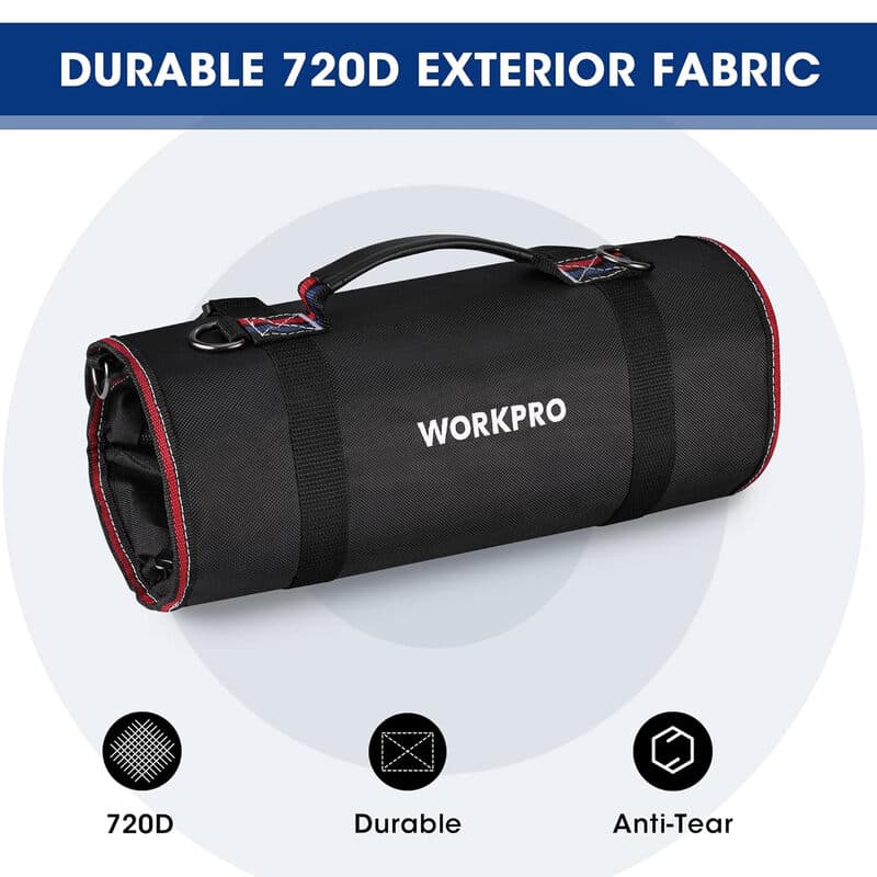 WORKPRO Gereedschapsrol, Multifunctionele gereedschapsbag met 2 afneembare vakken en 4 gereedschapsvakken met rits, 720D robuuste gereedschapsrol-organizer, Ideaal voor het opbergen van schroevendraaiers, moersleutels, schroeven, moeren