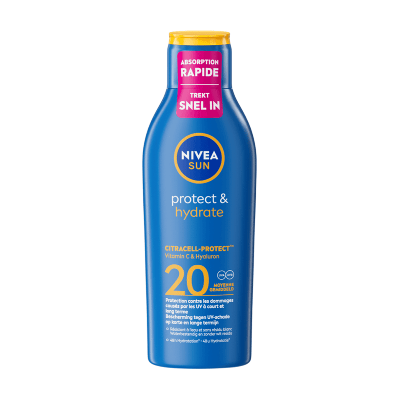 NIVEA SUN Protect & Hydrate Zonnebrand SPF 20 - Zonnecrème - Zonnemelk - Hydrateert - 200 ml