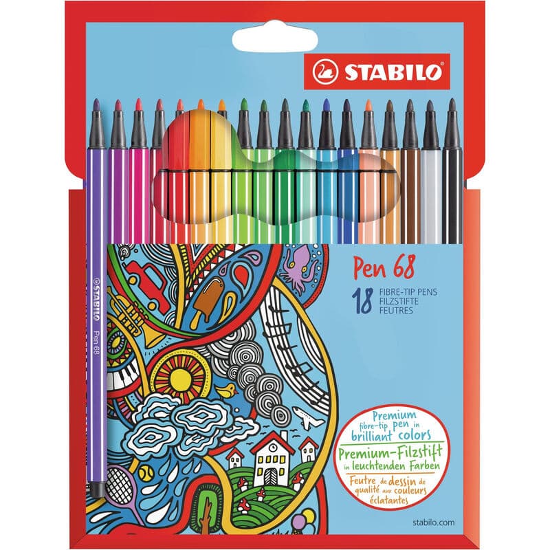 STABILO Pen 68 - Premium Viltstift - Etui Met 18 Kleuren