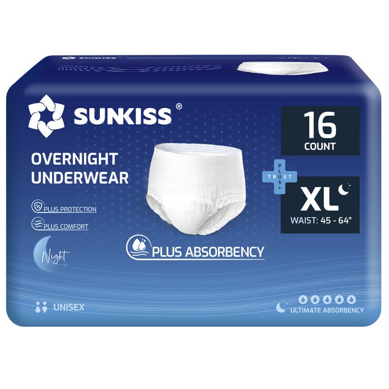 SUNKISS TrustPlus Incontinentie Broek voor Mannen en Vrouwen, Volwassen Pull Up Luierbroek voor Sterke Blaaszwak, Beschermende Ondergoed, Unisex, Maat XL Nachts, 16 Stuks