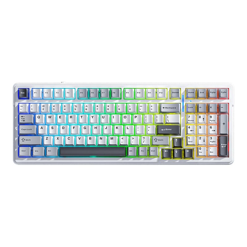 AULA F99 mechanisch draadloos toetsenbord, QWERTY US-indeling, Tri-Mode (bedraad/Bluetooth/2,4G) - Lichtgrijs/Reaper Switch