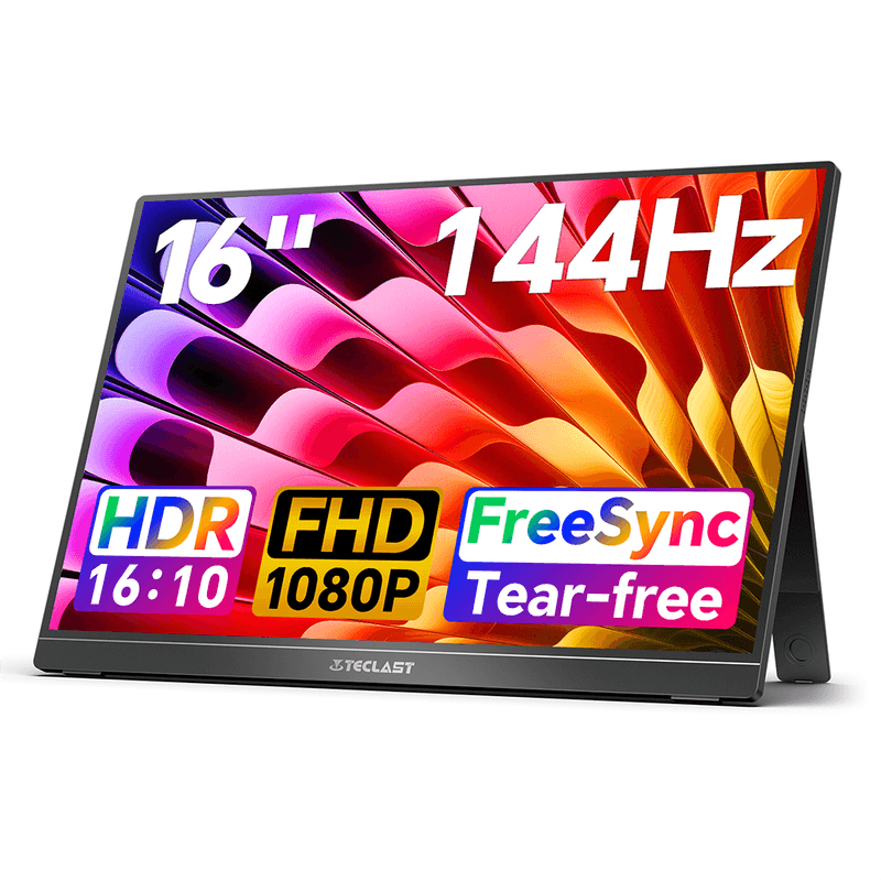TECLAST V16H 16"draagbare monitor,144Hz FHD IPS-scherm,16:10,FreeSync,HDR,2 USB-C,Mini HDMI,stereoluidsprekers,ingebouwde standaard,slank scherm voor laptop, gamen, werk en reizen