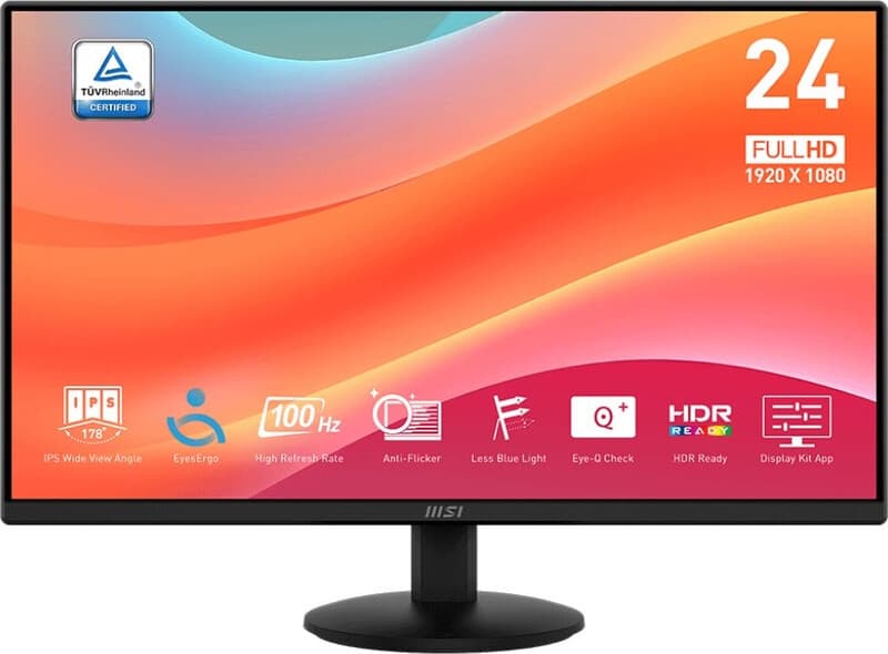 MSI PRO MP242L 60,5 cm monitor, Full HD 1080p, IPS-paneel, oogzorg, anti-reflectie, HDMI, voor zakelijk gebruik en thuiskantoor