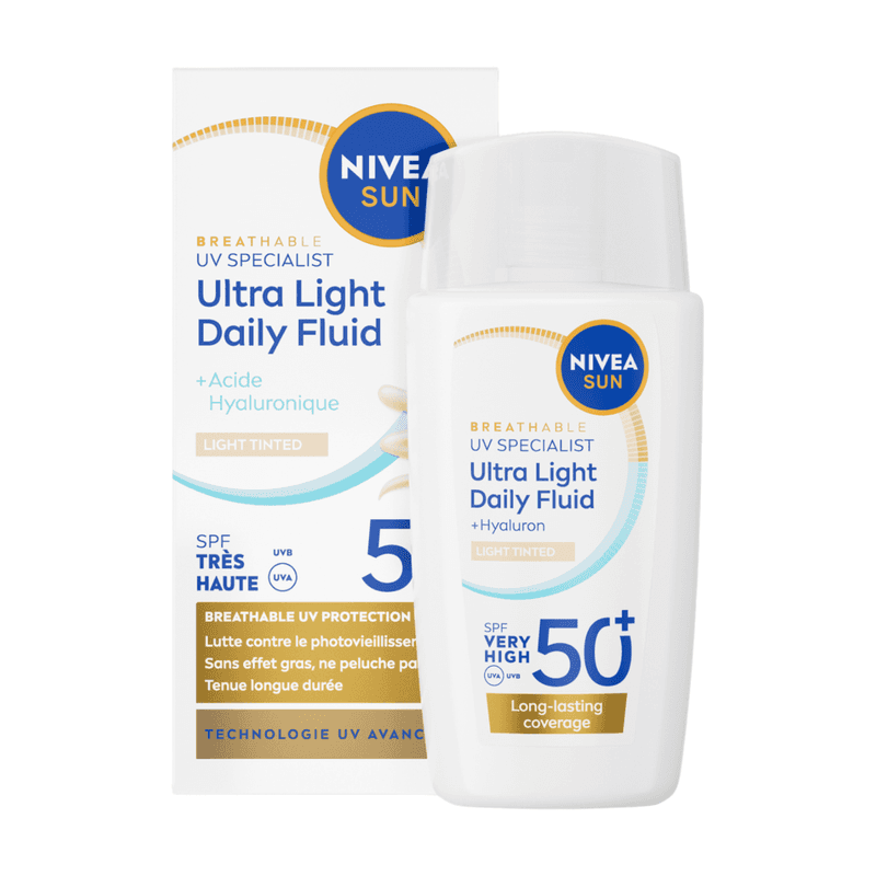 NIVEA SUN UV Face Light Daily Fluid Zonnebrand Gezicht SPF 50+ - Light Tinted - Zonnebrandcrème - 40ML