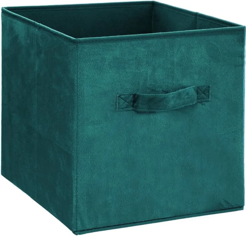 5five Blauwe fluwelen opbergdoos - 31 x 31 cm, petrolgroen