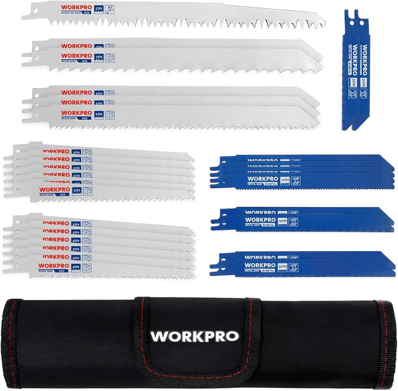 WORKPRO zaagbladen voor hout, metaal en kunststof, set van 32 stuks, reciprozaagbladen met tas, compatibel met Bosch/Dewalt/Makita/Ryobi/Milwaukee