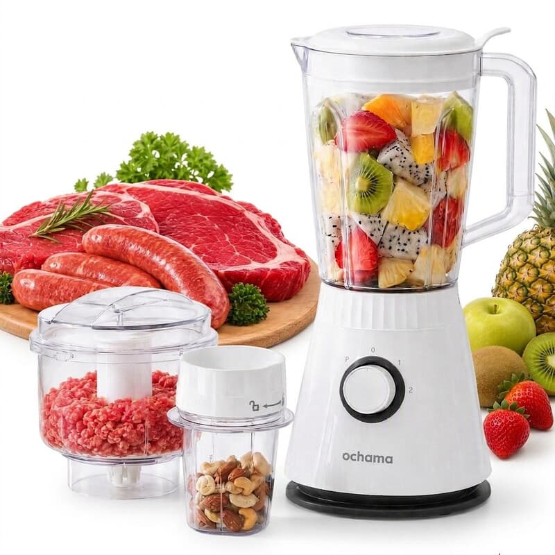 ochama Multifunctionele Blender en Foodprocessor, 2-in-1 Smoothiemaker en Sapcentrifuge, Babyvoeding Maker met Maalfunctie, Keukenmachine voor Fruit en Groenten