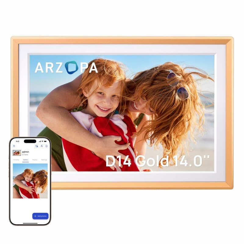 ARZOPA D14 14-inch metalen digitaal fotolijstje met gratis cloudopslag, onbeperkte foto's en video's, app-deling, 1920 x 1200 FHD-touchscreen, elektronisch fotolijstje, cadeau voor familie