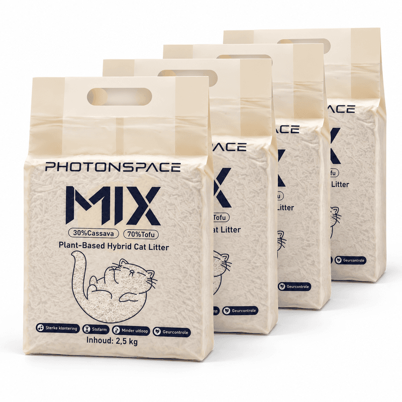 Photonspace - Tofu & Cassave Kattenbakvulling - 6 L - 2,5 kg*4=10kg- Plantaardig - Klontvormend - Minder Verspreiding - Geschikt voor Traditionele en Automatische Kattenbakken