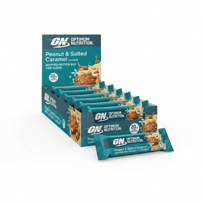 Optimum Nutrition geklopte proteïnerepen, witte chocolade, pinda’s en gezouten karamel, 68 g x 10 repen