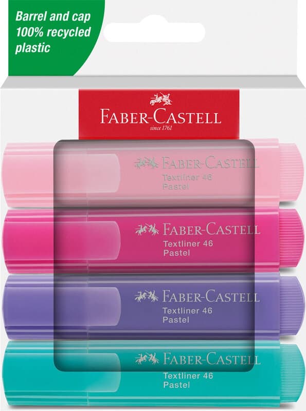 Faber-Castell pastel tekstmarker set - 4 stuks, blush, roze, lila, turquoise