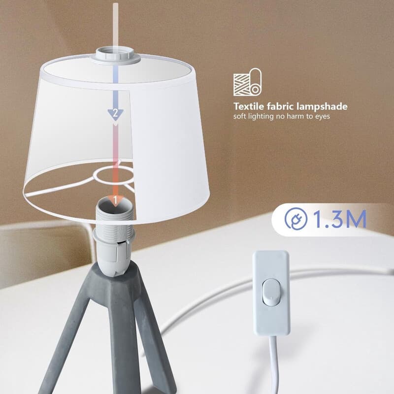 Aigostar tafellamp keramiek grijs lamp met kap H31 cm E14 fitting