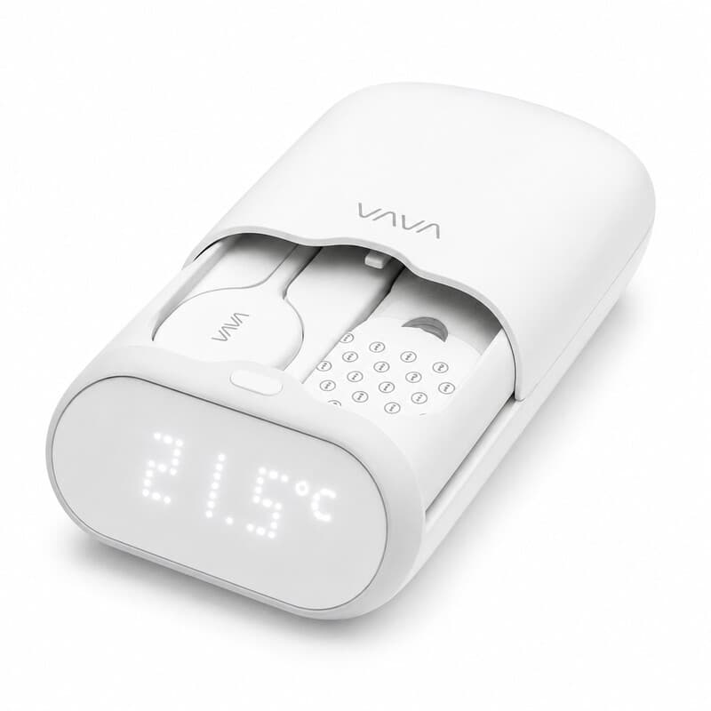 VAVA VA-IH008 Draagbare temperatuurmonitor voor baby's met apart LED-display, tot 24 uur sensorgebruik, 15 m draadloos bereik, geluids- en lichtmeldingen, zonder app