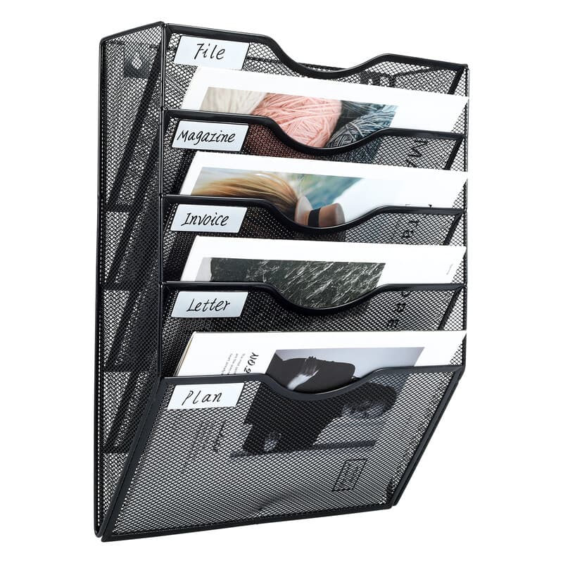 Senhoglb A4 mesh wandmappenhouder, 5-vaks, zwart, nieuwjaarsaanbieding, top cadeaukeuzes