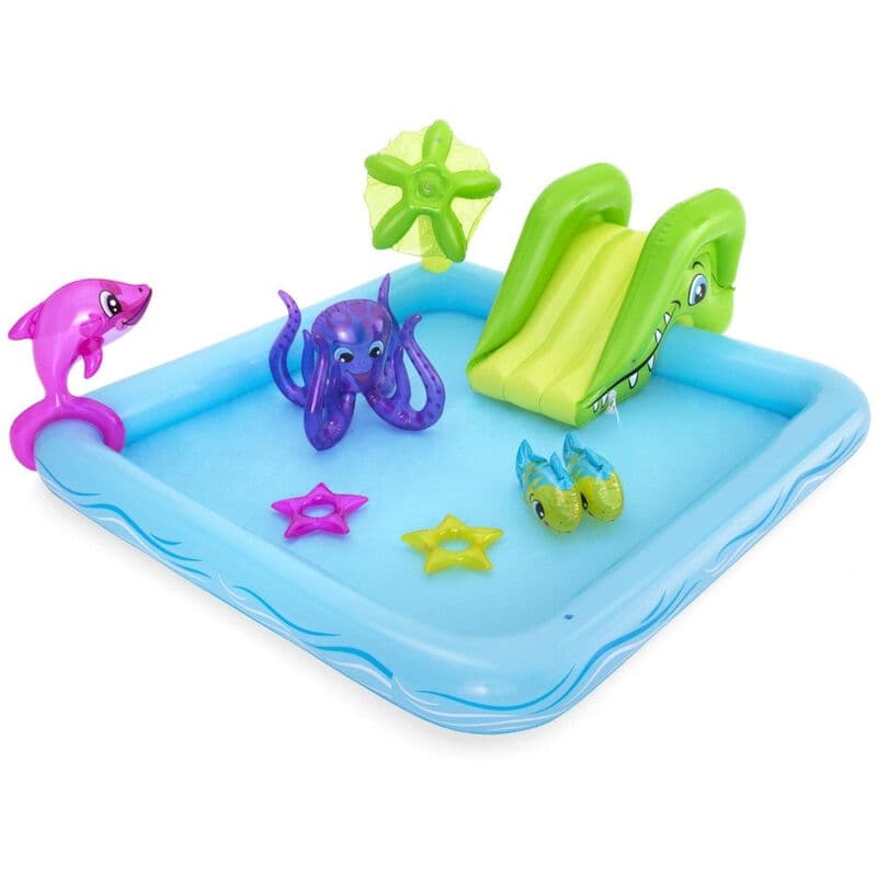 Bestway Kinderzwembad met Glijbaan - Incl. Opblaas Waterspeelgoed - 239 x 206 x 86 CM - 308 L - Waterdieren