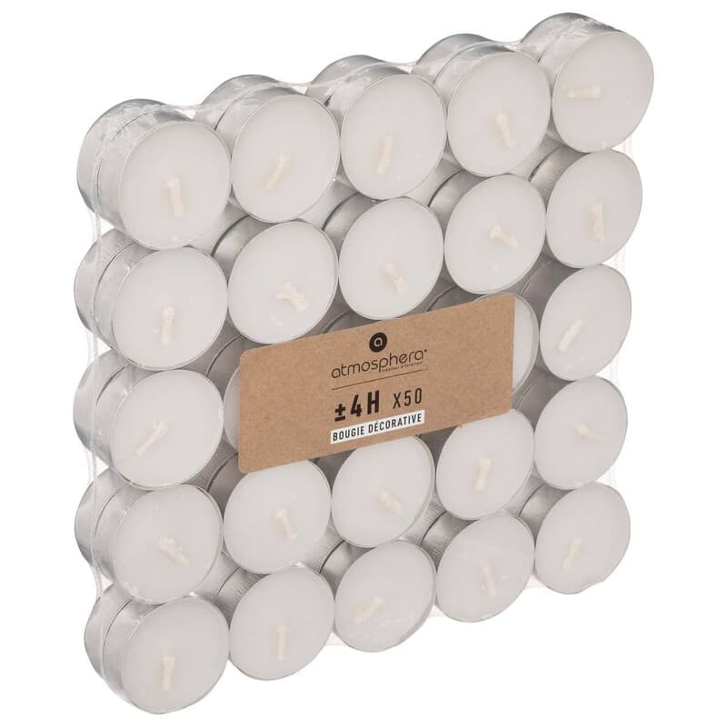 Atmosphera Ongeparfumeerde sfeercandels - Set van 50, Wit