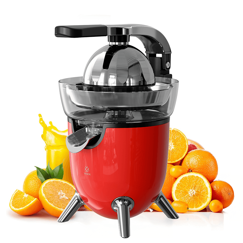 WOOX MX0217 elektrische sinaasappelpers 100 W, ABS + roestvrij staal, rood | Citruspers van roestvrij staal met nieuwe ultra-kruipende motor en softgrip-handgreep voor moeiteloos sapperen, automatische uitschakeling, vaatwasbestendige onderdelen, pulpcont