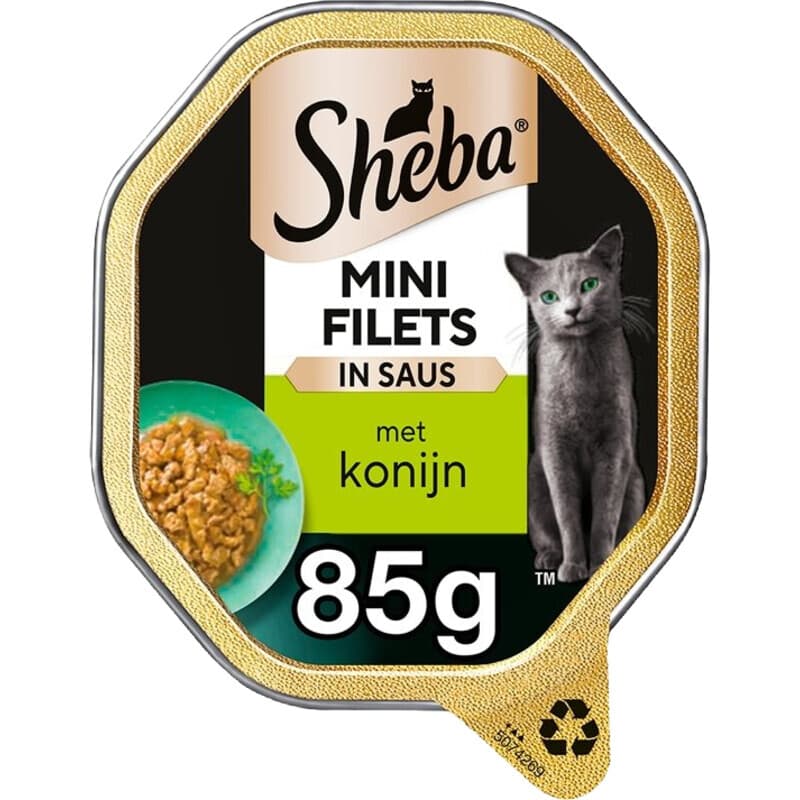 Sheba Mini Filets kattenvoer blik, hoog eiwit, verschillende smaken, 85 g konijn
