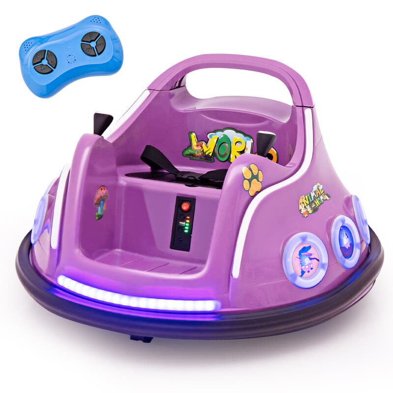 12V kinder-crashauto, 360° draaibaar, met muziek, licht en afstandsbediening, paars