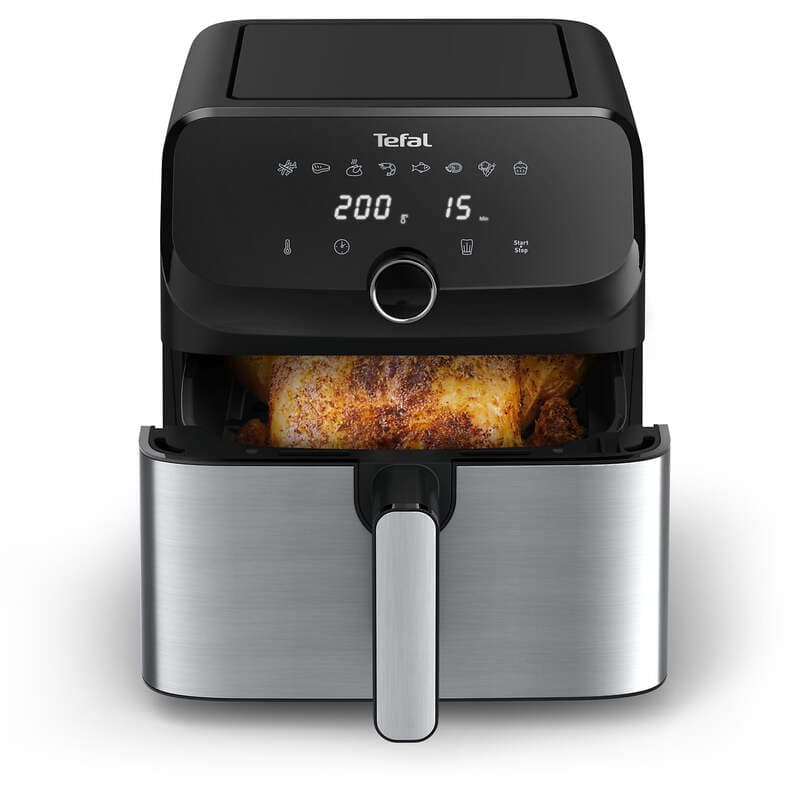 Tefal Easy Fry Mega EY855D heteluchtfriteuse 7,5 liter zwart roestvrijstaal digitale airfryer voor 8 personen