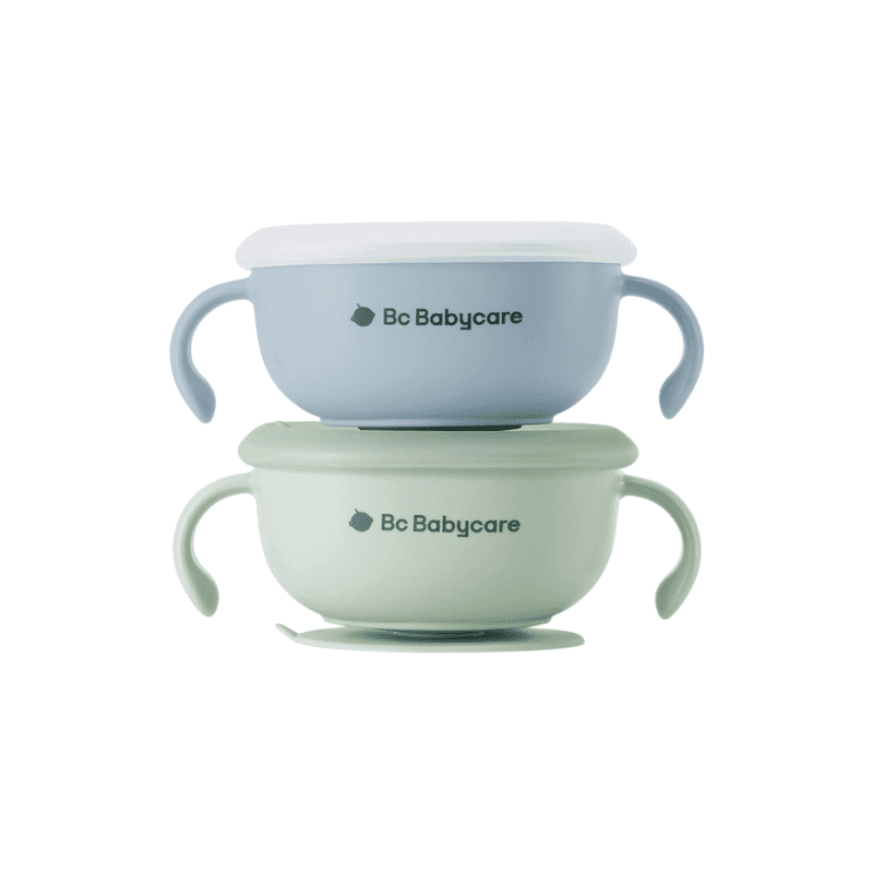 Bc Babycare 3-in-1 Zogbakje met rietje, vork & lepel set, BPA-vrij, Groen + Blauw